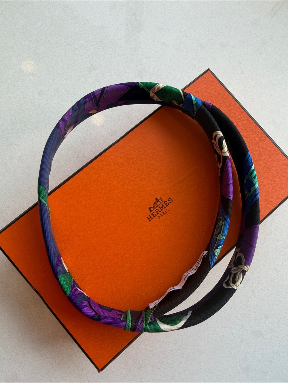 Like hew HERMES Purple & Green Silk Twilly Headband